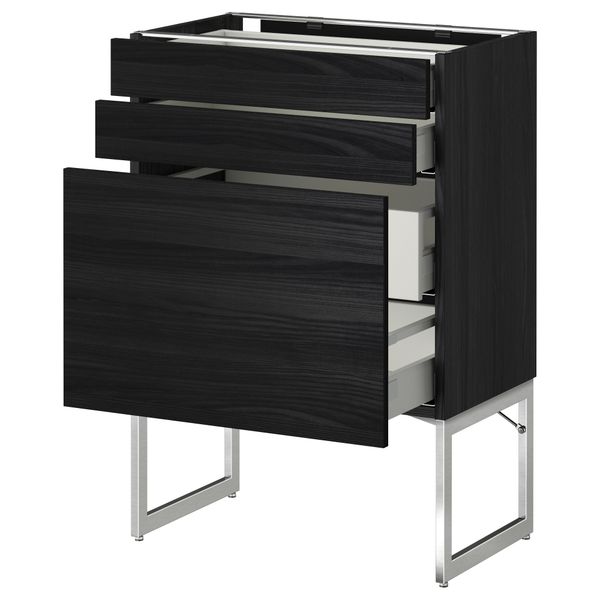 Напольный шкаф 3 фронтальных панели, 2 нижних, 2 средних ящика МЕТОД / МАКСИМЕРА, черный, Тингсрид черный - схема-чертеж с размерами