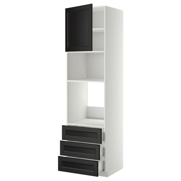 Высокий шкаф для духовки/СВЧ дверца, 3 ящика МЕТОД / ФОРВАРА, белый, Лаксарби черно-коричневый черно-коричневый - фото 1