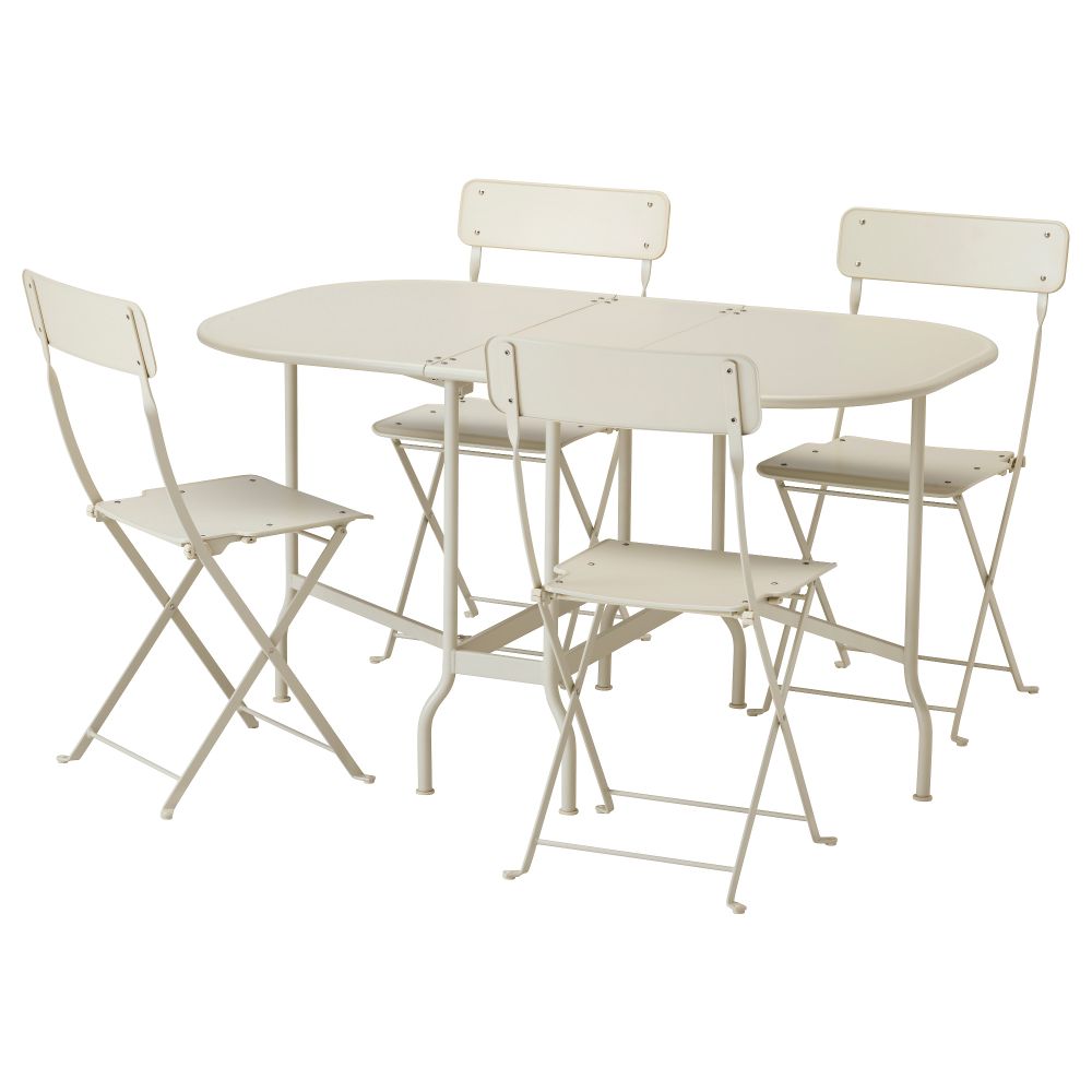 Стол + 4 складных стула, для сада САЛЬТХОЛЬМЕН, бежевый - фото 1