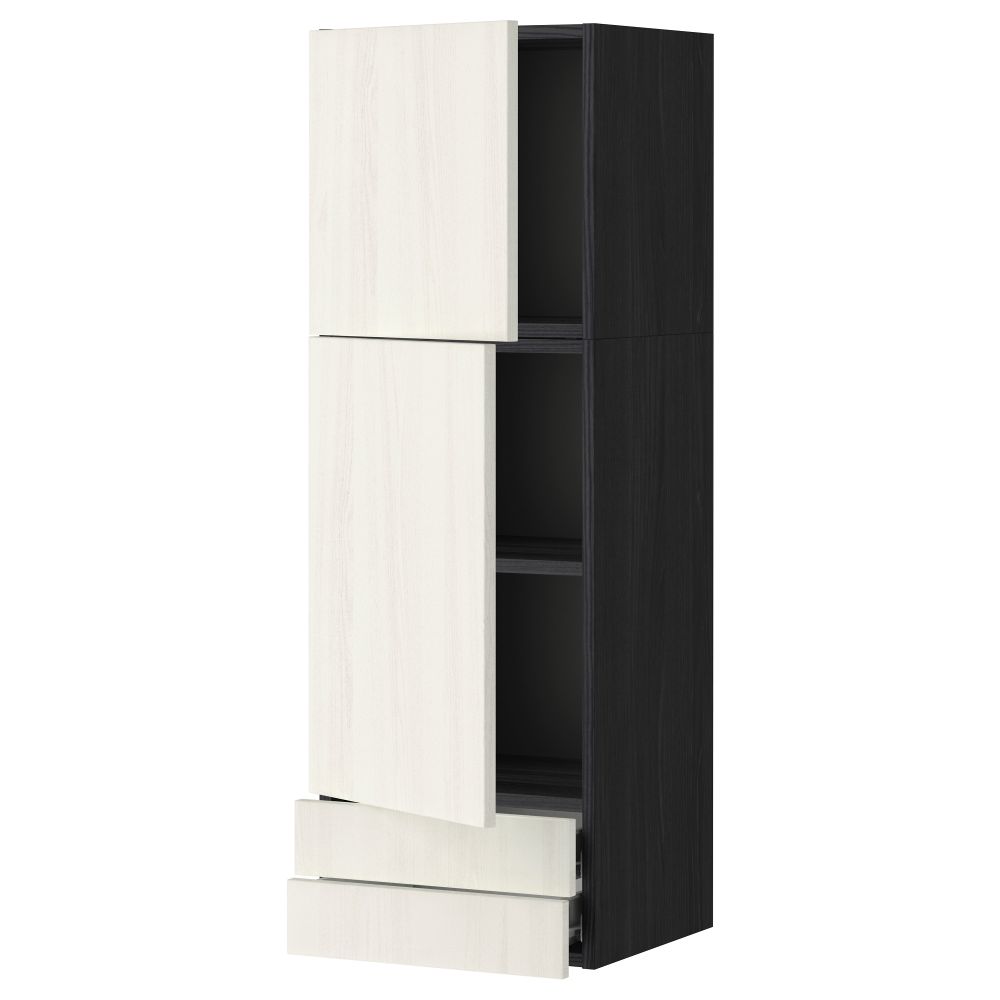 Навесной шкаф, 2 дверцы, 2 ящика МЕТОД / ФОРВАРА, черный, Росдаль белый - схема-чертеж с размерами