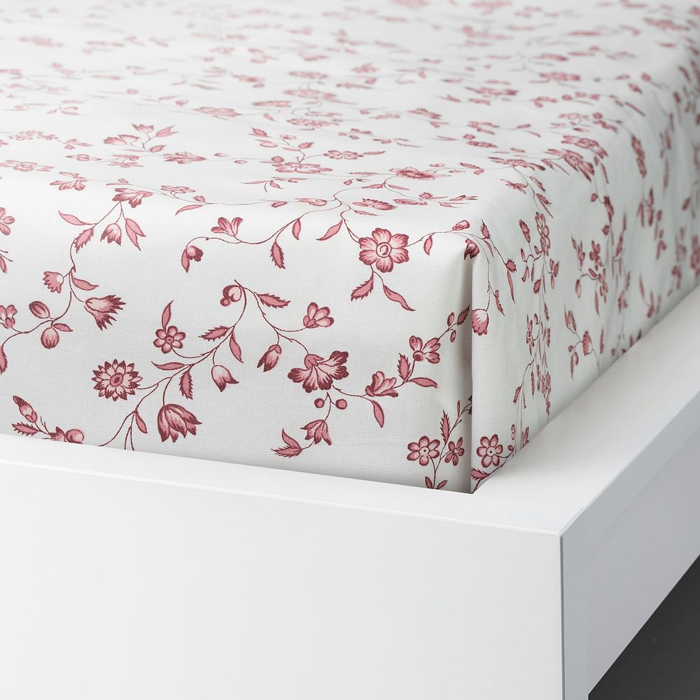 Простыня, белый, розовый, 150x220 см IKEA ХЭССЛЕКЛОККА 004.265.74 - фото 1