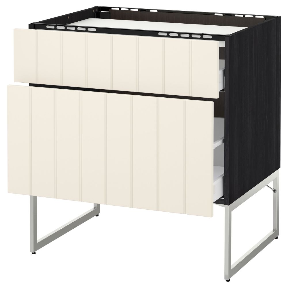 Напольный шкаф, 2 фронтальных панели, 3 ящика МЕТОД / МАКСИМЕРА, черный, Хитарп белый с оттенком - схема-чертеж с размерами