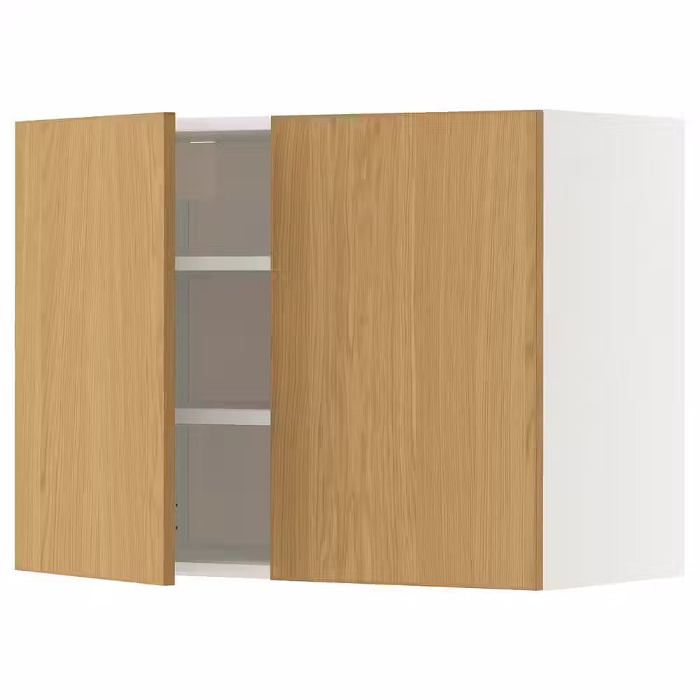 METOD Навесной шкаф с полками/2дверцы - белый/Sinarp дубовый шпон 80x60 см - фото 1