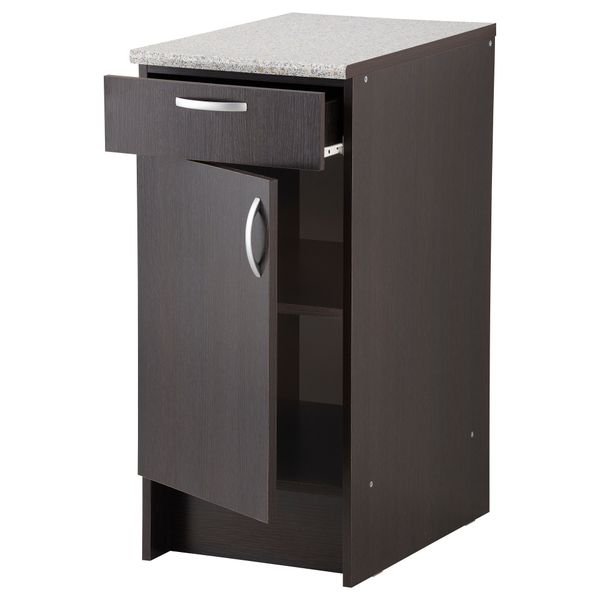 Напольный шкаф с дверью и ящиком АЛЬБРУ, черно-коричневый (40x89 см) - схема-чертеж с размерами