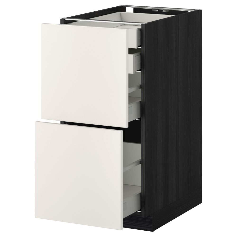Напольный шкаф 2 фронтальные панели, 2 нижних, 1 средний, 1 высокий ящик МЕТОД / МАКСИМЕРА, черный, Веддинге белый - фото 1