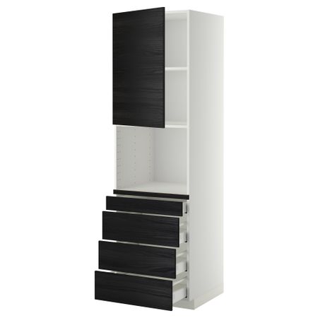 Высокий шкаф для комбинированния СВЧ, 4 ящика МЕТОД / МАКСИМЕРА, белый, Тингсрид черный