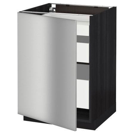 Напольный шкаф с 1 дверцей, 3 ящика МЕТОД / МАКСИМЕРА, черный, Гревста нержавеющ сталь