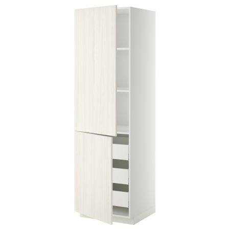 Высокий шкаф + полки, 3 ящика, 2 дверцы МЕТОД / МАКСИМЕРА, белый, Росдаль белый