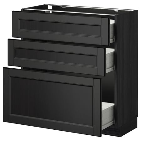 Напольный шкаф с 3 ящиками МЕТОД / ФОРВАРА, черный, Лаксарби черно-коричневый