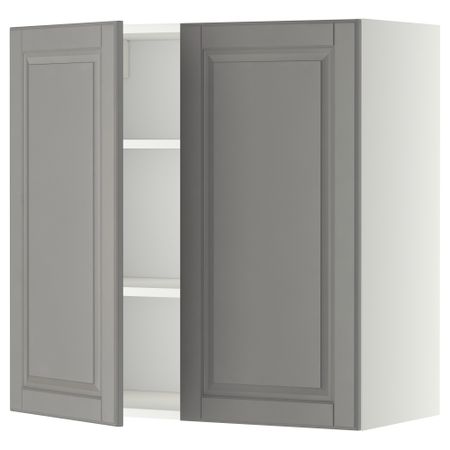 Навесной шкаф с полками, 2 дверцы, белый, Bodbyn серый, 80x80 см IKEA METOD МЕТОД 094.679.80