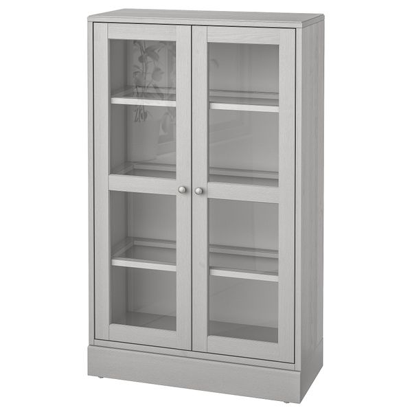 Шкаф-витрина с цоколем, 81x37x134 см, серый, прозрачное стекло IKEA HAVSTA ХАВСТА 292.751.07 - фото 1