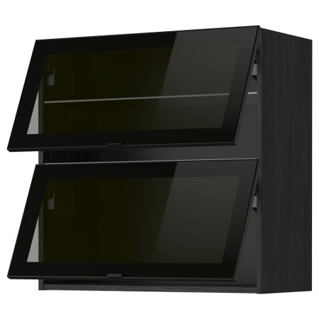Навесной горизонтальный шкаф, 2 зеркальная дверцами МЕТОД, черный, Ютис дымчатое стекло