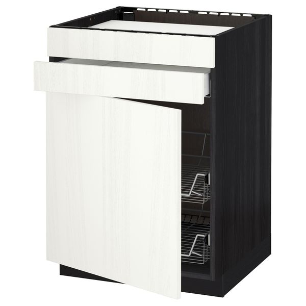 Напольный шкаф для варочной панели, ящик, 2 проволочных корзины МЕТОД / МАКСИМЕРА, черный, Росдаль белый (60x60 см) - схема-чертеж с размерами