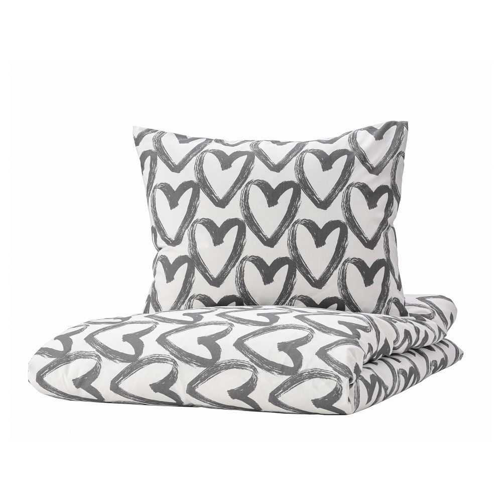 Пододеяльник и 2 наволочки, 240x220, 50x60 см, белый, серый IKEA LYKTFIBBLA ЛИКТФИББЛА 604.664.11 - фото 1