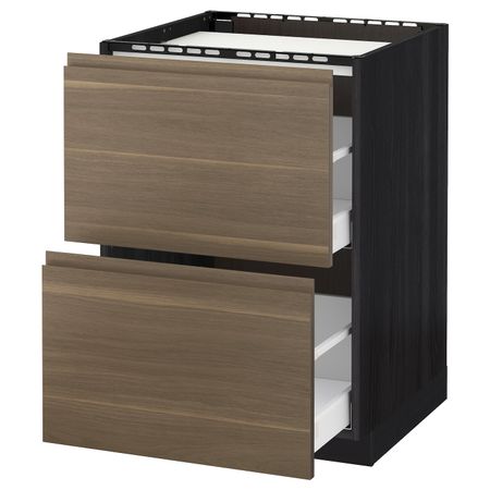 Напольный шкаф, 2 фронтальных панели/2ящика, черный/Воксторп грецкий орех 60x60 см IKEA МЕТОД / МАКСИМЕРА 292.373.42