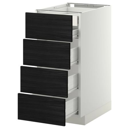 Напольный шкаф 4 фронтальных, 2 низких, 3 средних ящ, белый, Тингсрид черный 40x60 см IKEA МЕТОД / ФОРВАРА 392.672.96