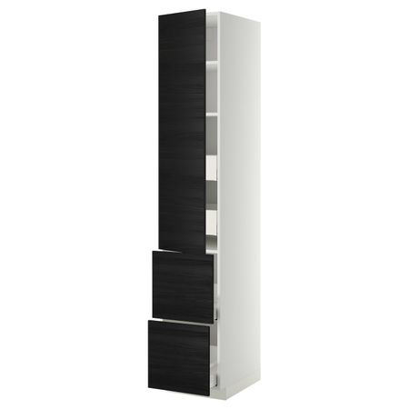 Высокий шкаф + полки/4ящ/двр/2фасада, белый, Тингсрид черный 40x60x220 см IKEA МЕТОД / МАКСИМЕРА 493.559.85