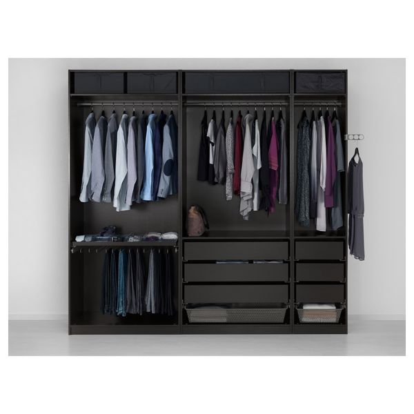 Гардероб ПАКС, черно-коричневый, Ундредаль черный (250x60x236 см) - схема-чертеж с размерами