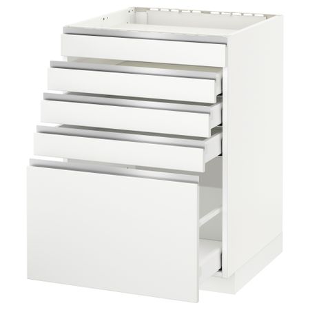 Напольный шкаф для варочной панели, 5 фасадов, 4 ящиков МЕТОД / МАКСИМЕРА, белый, Нодста белый