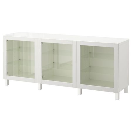 Комбинация для хранения с дверцами БЕСТО, белый, Синдвик светло-серый прозрачное стекло (180x40x74 см)