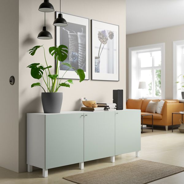 Комбинация для хранения с дверцами, белый/ХЁРТВИКЕН/СТУББ бледный серо-зеленый 180x42x74 см IKEA BESTÅ БЕСТО 594.354.49 - фото 3