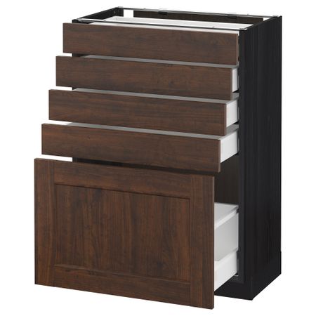 Напольный шкаф с 5 ящиками МЕТОД / МАКСИМЕРА, черный, Эдсерум коричневый