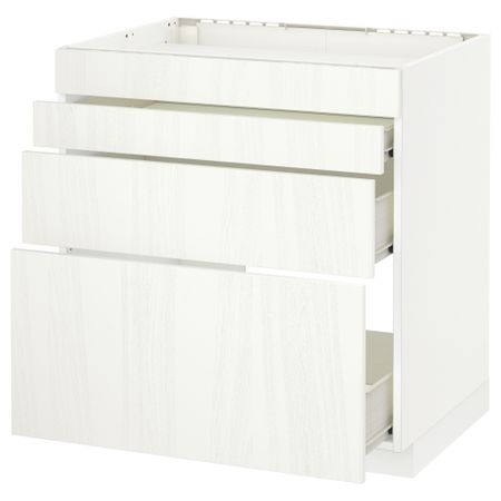 Напольный шкаф для духовки, 4фасада, 3 ящика МЕТОД / ФОРВАРА, белый, Росдаль белый