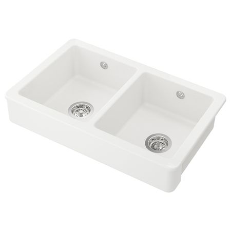 Двойная мойка, видимая фронт стенка, белый 82x48 см IKEA HAVSEN ХАВСЕН 192.502.68