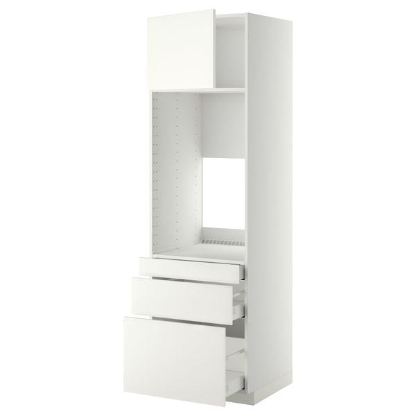 Высокий шкаф для двойной духовки, 3 ящика, дверца МЕТОД / МАКСИМЕРА, белый, Хэггеби белый - схема-чертеж с размерами