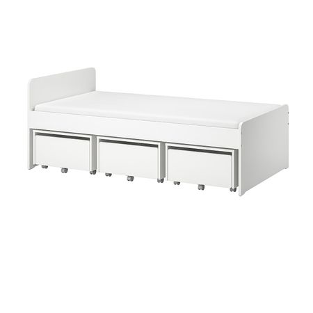 Каркас кровати с 3 ящиками, белый 90x200 см IKEA SLÄKT СЛЭКТ 493.861.14