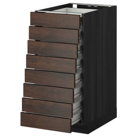 Напольный шкаф 8 фронтальных, 8 низких ящиков МЕТОД / ФОРВАРА, черный, Эдсерум коричневый