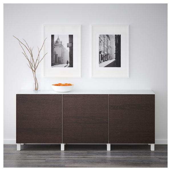 Комбинация для хранения с дверцами БЕСТО, белый, Инвикен черно-коричневый (180x42x74 см) - схема-чертеж с размерами