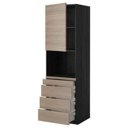 Высокий шкаф для комбинированния СВЧ, 4 ящика МЕТОД / МАКСИМЕРА, черный, Брокхульт светло-серый