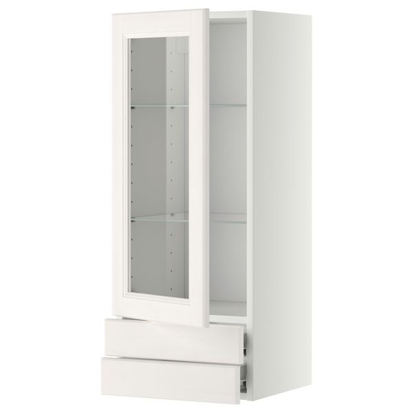 Навесной шкаф, стеклянная дверца, 2 ящика МЕТОД / ФОРВАРА, белый, Лаксарби белый - фото 1