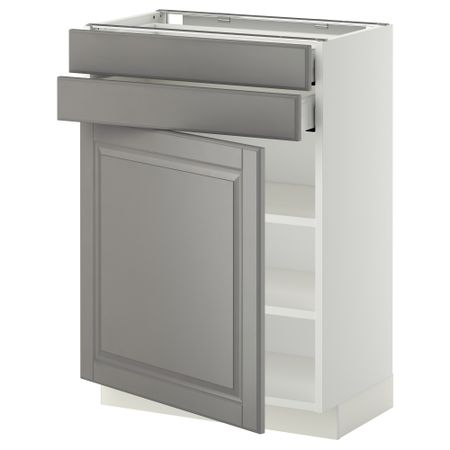 Напольный шкаф с дверцей, 2 ящиками МЕТОД / МАКСИМЕРА, белый, Будбин серый
