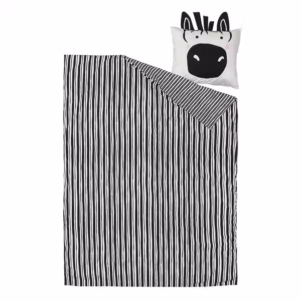 NATTHÄGER Пододеяльник и наволочка - чёрный белый/зебра 150x200/50x60 см - фото 2