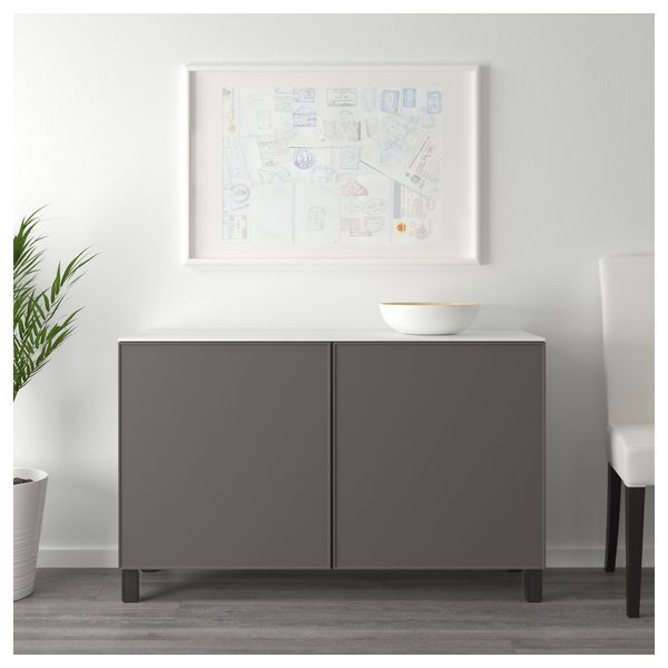 Комбинация для хранения с дверцами БЕСТО, черно-коричневый, Грундсвикен темно-серый (120x42x74 см) - схема-чертеж с размерами