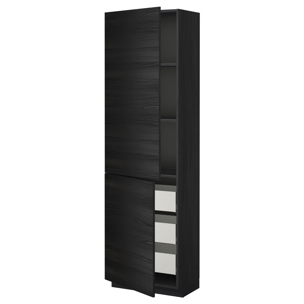 Высокий шкаф + полки, 3 ящика, 2 дверцы МЕТОД / МАКСИМЕРА, черный, Тингсрид черный - фото 1