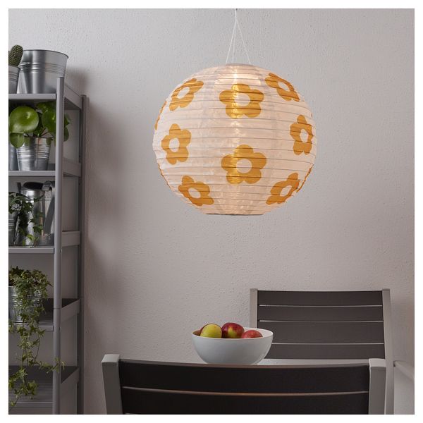 Подвесная светодиодная лампа СОЛВИДЕН, для сада шаровидный, цветочный орнамент желтый (45 см) - фото 3