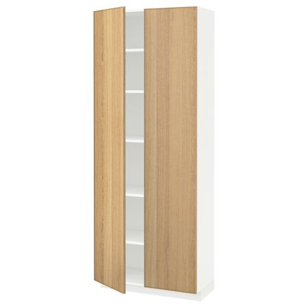 Высокий шкаф с полками, белый/Экестад дуб 80x37x200 см IKEA METOD МЕТОД 692.255.49