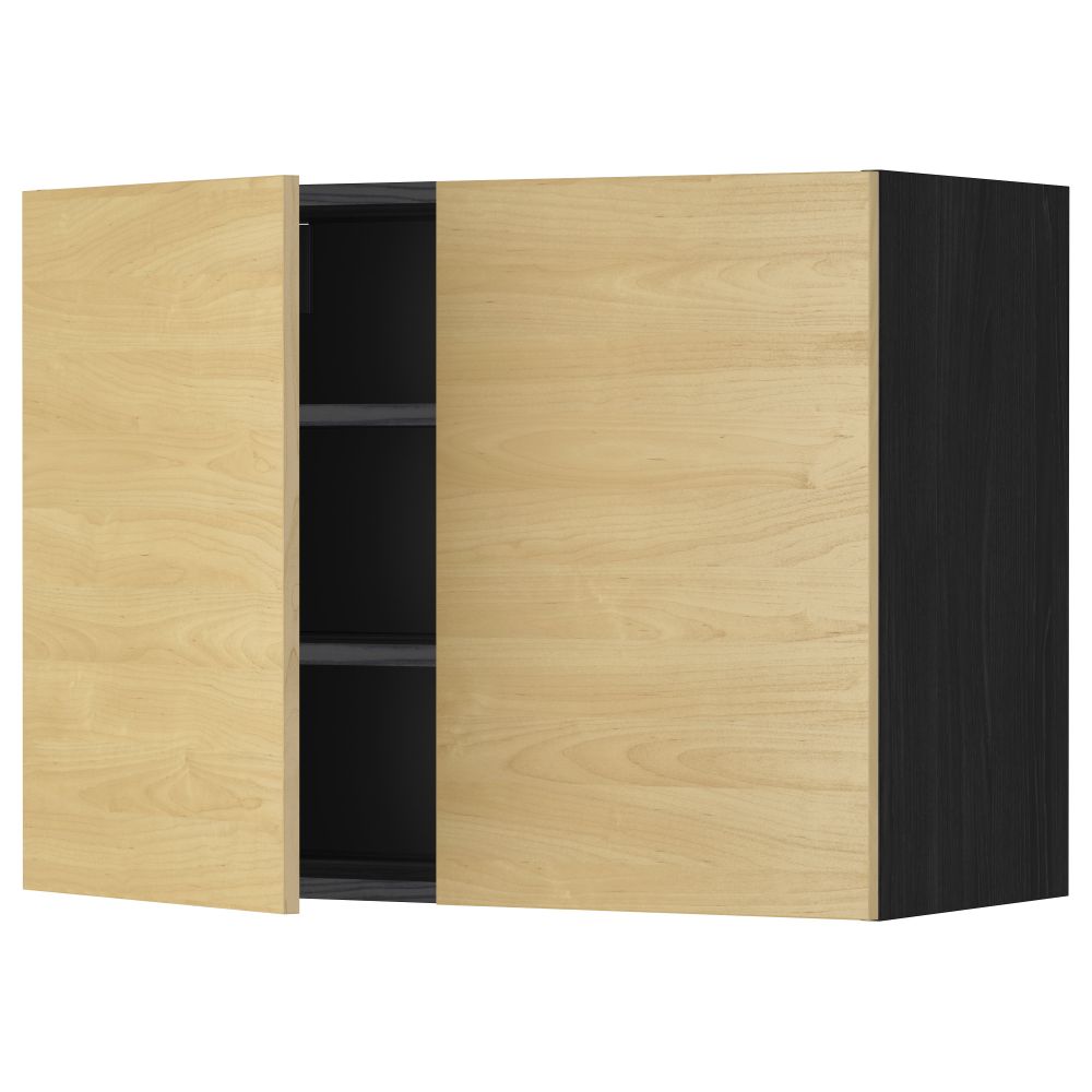 Навесной шкаф с полками, 2 дверцы МЕТОД, черный, Тингсрид береза - схема-чертеж с размерами