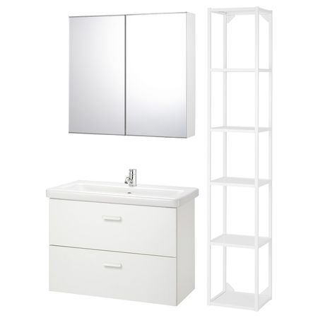 Комплект мебели для ванной,7 предм., белый/ПИЛКОН смеситель 84x43x65 см IKEA FISKÅN ФИСКОН / TVÄLLEN ТВЭЛЛЕН 694.373.82