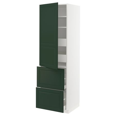 Высокий шкаф + полки, 4 ящика/2дверцы, белый, Будбин темно-зеленый, 60x60x200 см IKEA МЕТОД / МАКСИМЕРА 693.126.50