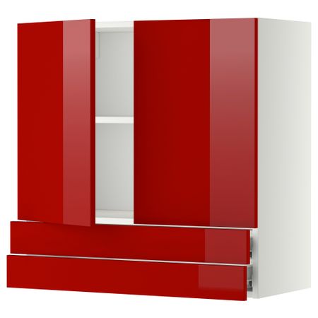 Навесной шкаф, 2 дверцы, 2 ящика МЕТОД / ФОРВАРА, белый, Рингульт красный