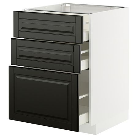 METOD / MAXIMERA Напольный шкаф с 3 ящиками - белый/Bodbyn чёрный 60x60 см
