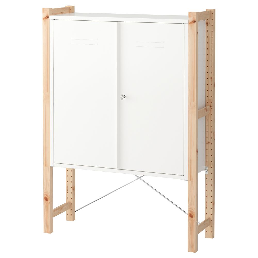 Шкаф с дверями, 89x30x124 см, сосна, белый IKEA IVAR ИВАР 892.482.05 - фото 1