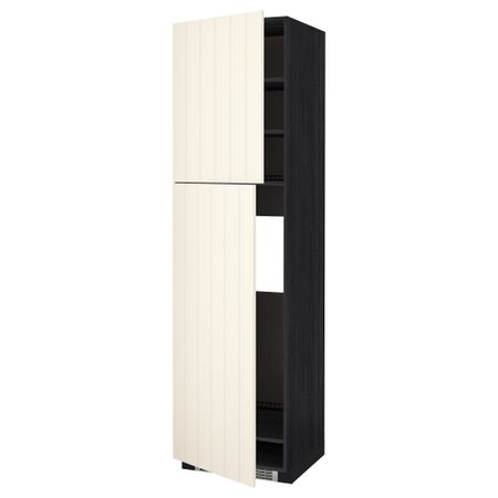 Высокий шкаф для холодильника, 2 дверцы МЕТОД, черный, Хитарп белый с оттенком