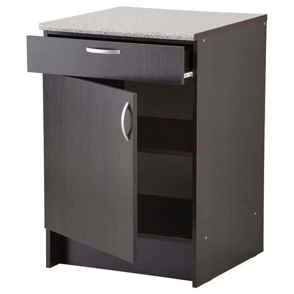 Напольный шкаф с дверью и ящиком АЛЬБРУ, черно-коричневый (60x89 см) - схема-чертеж с размерами