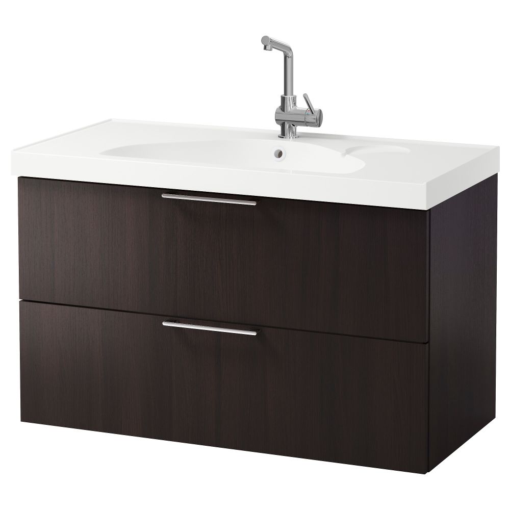 Шкаф для раковины с 2 ящиками ГОДМОРГОН / ЭДЕБОВИКЕН, черно-коричневый (100x49x64 см) - фото 1