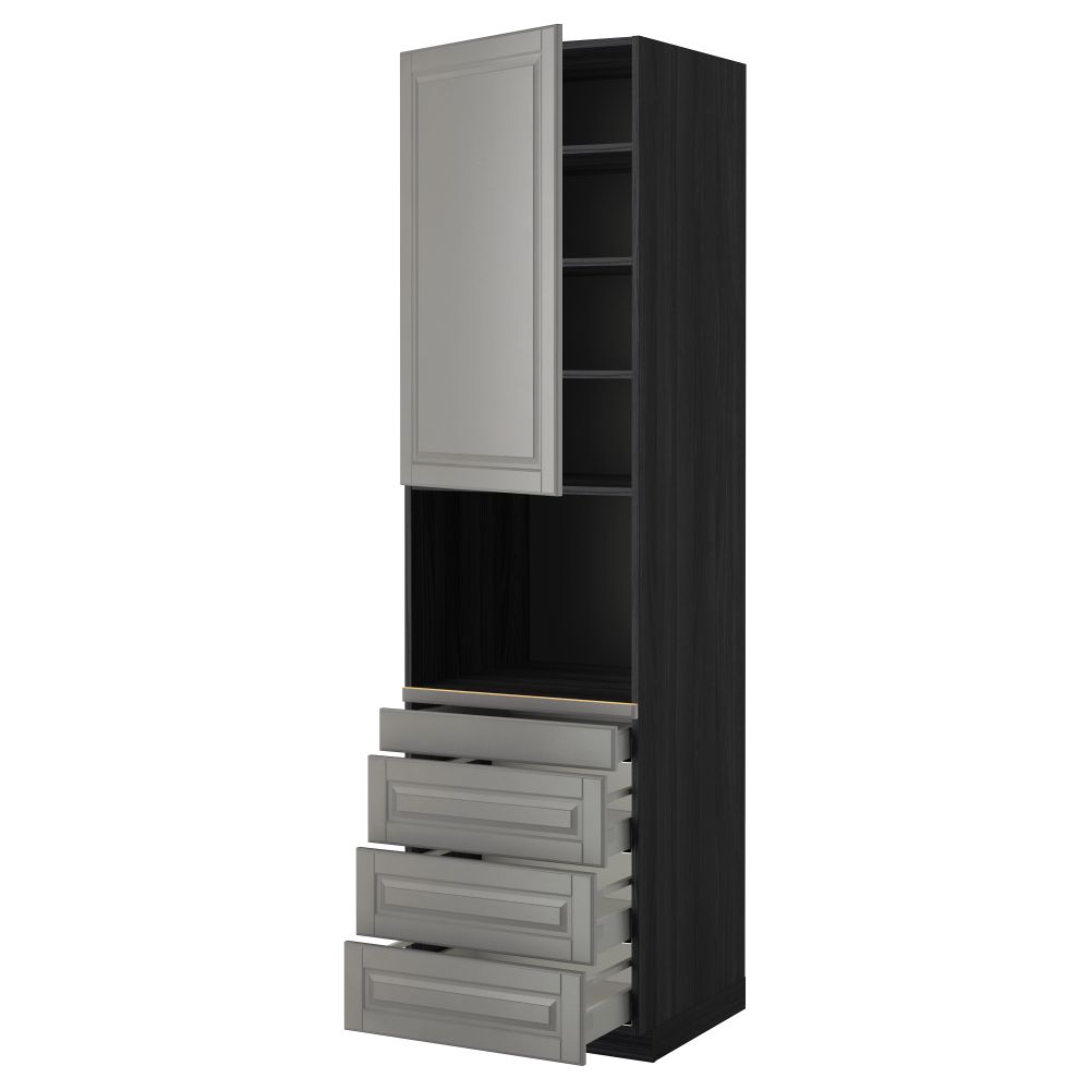 Высокий шкаф для комбинированния СВЧ, 4 ящика МЕТОД / МАКСИМЕРА, черный, Будбин серый - схема-чертеж с размерами